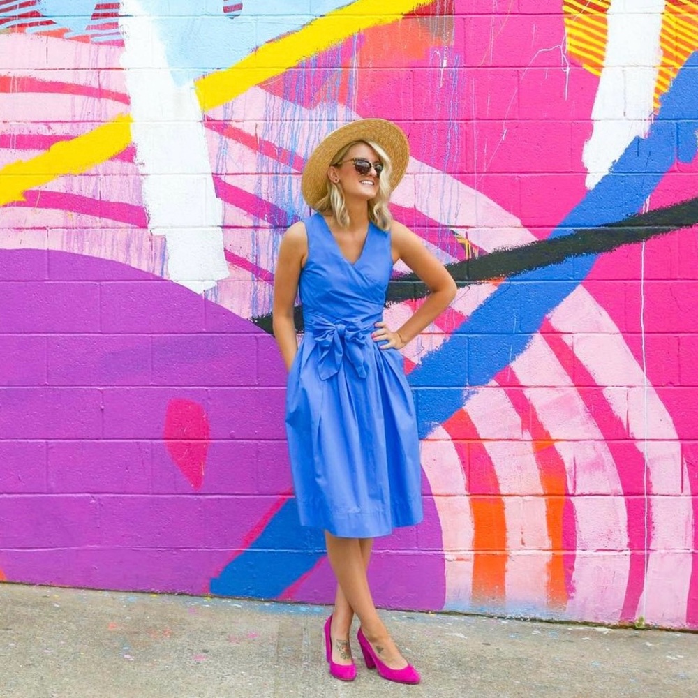 J.CREW Wrap Dress in Cotton Poplin Pool Blue